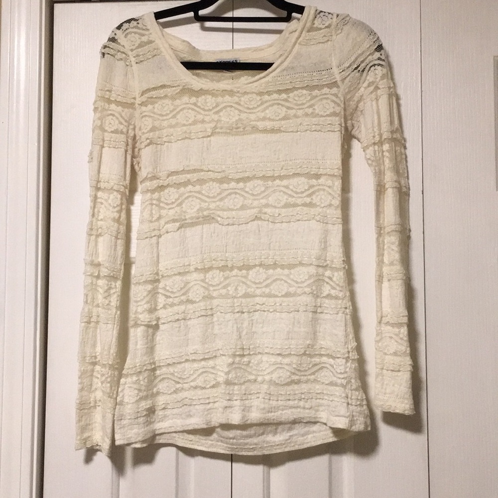 White long sleeve laced top